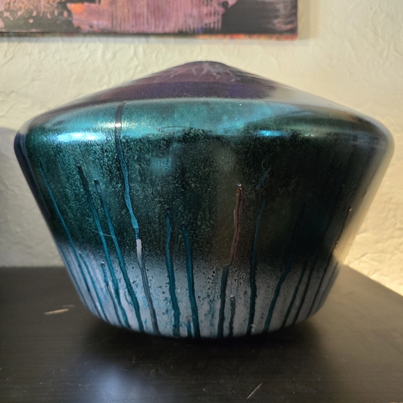 HANDCRAFTED Upcycled Glass Globe HANDPAINTED Tabletop Art Decor Green Silver - Picture 7 of 17